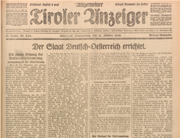 Allgemeiner Tiroler Anzeiger, Titelblatt am 31.10.1918