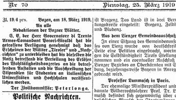 Bozner Nachrichten 25.3.1919