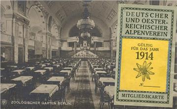 Collage: Mitgliedsausweis des Alpenvereins und Marmorsaal