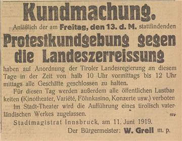 Allgemeiner Tiroler Anzeiger, 12.6.1919