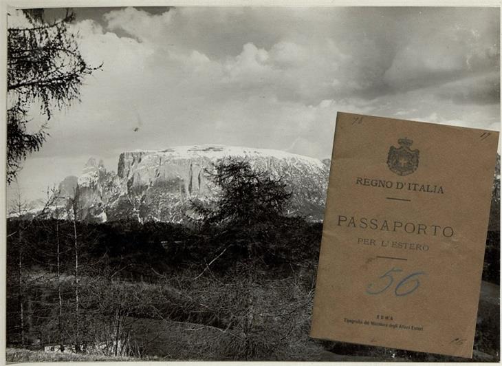 Collage: Schlern und ital. Reisepass