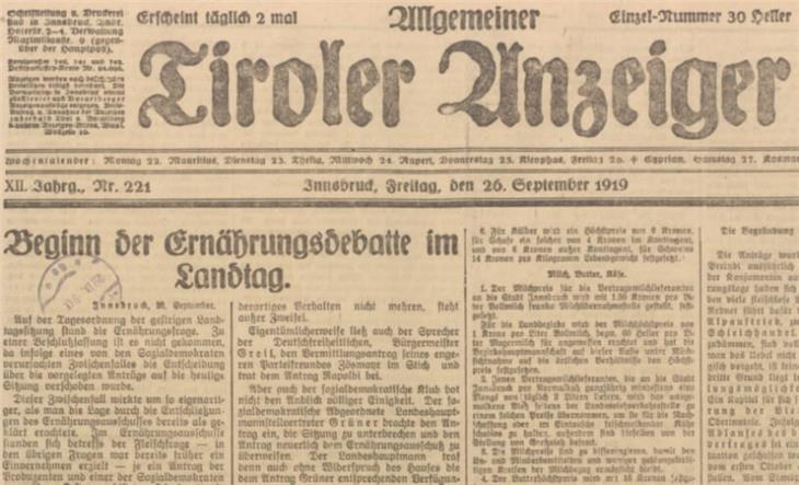 Allgemeiner Tiroler Anzeiger, 26.9.1919