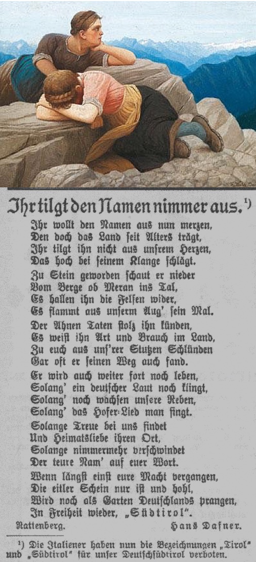 „Ihr tilgt den Namen nimmer aus“, kommentiert der Tiroler Grenzbote in seiner Ausgabe vom 18. August in Gedichtform das faschistische Verbot des Namens „Tirol“