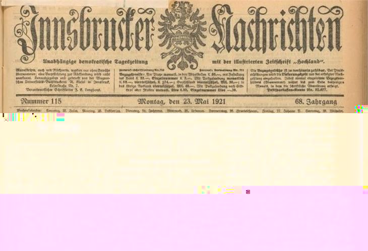 prima pagina Innsbrucker Nachrichten del 23 maggio 1921
