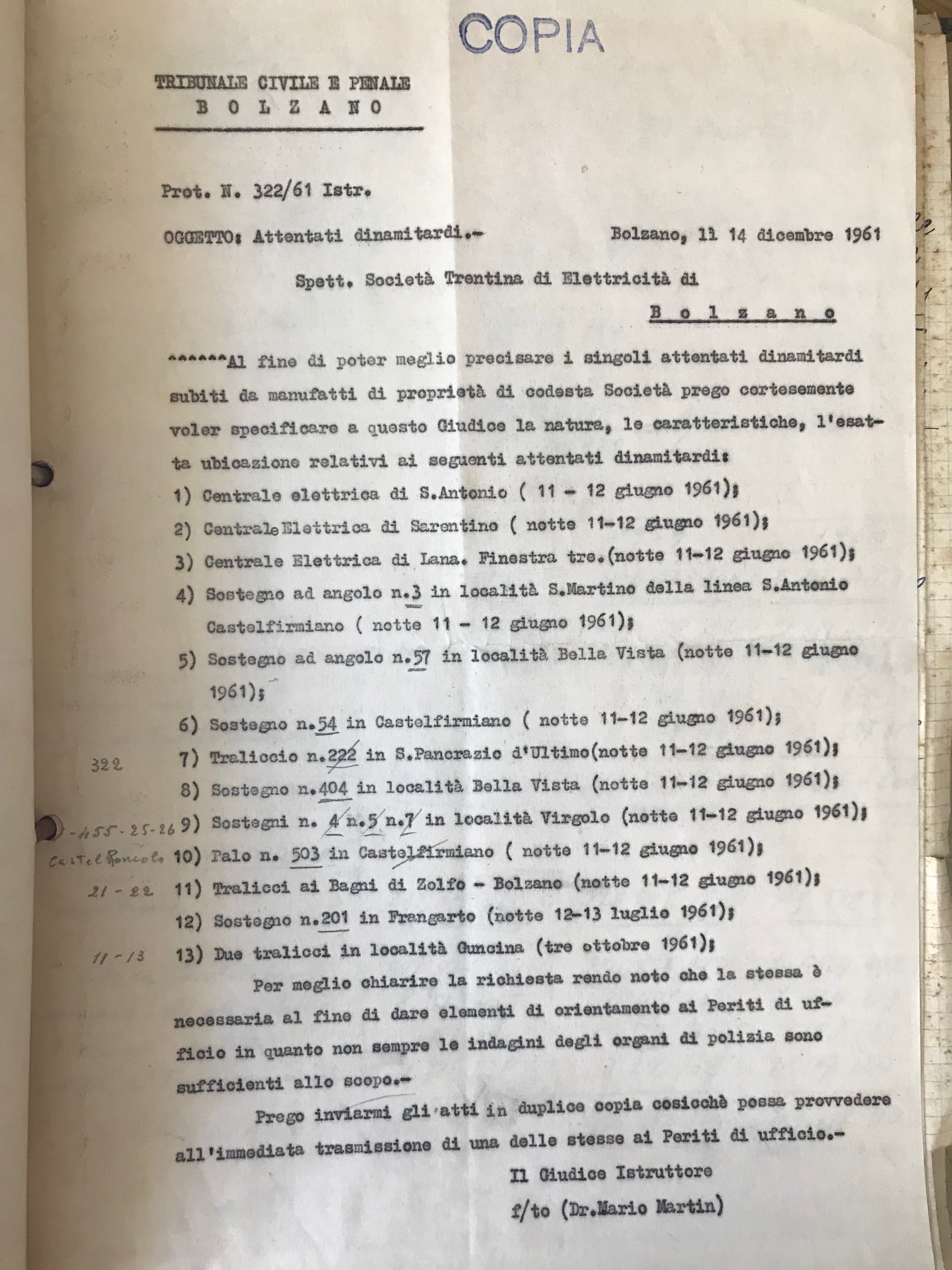 Attentati ai danni della STE 14.12.1961