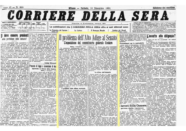 "Corriere della sera", 10 dicembre 1921