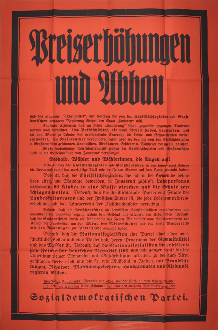 I socialdemocratici in un manifesto avvertono dei cristiano-sociali, i "Großdeutschen" ed i nazionalsocialisti. 