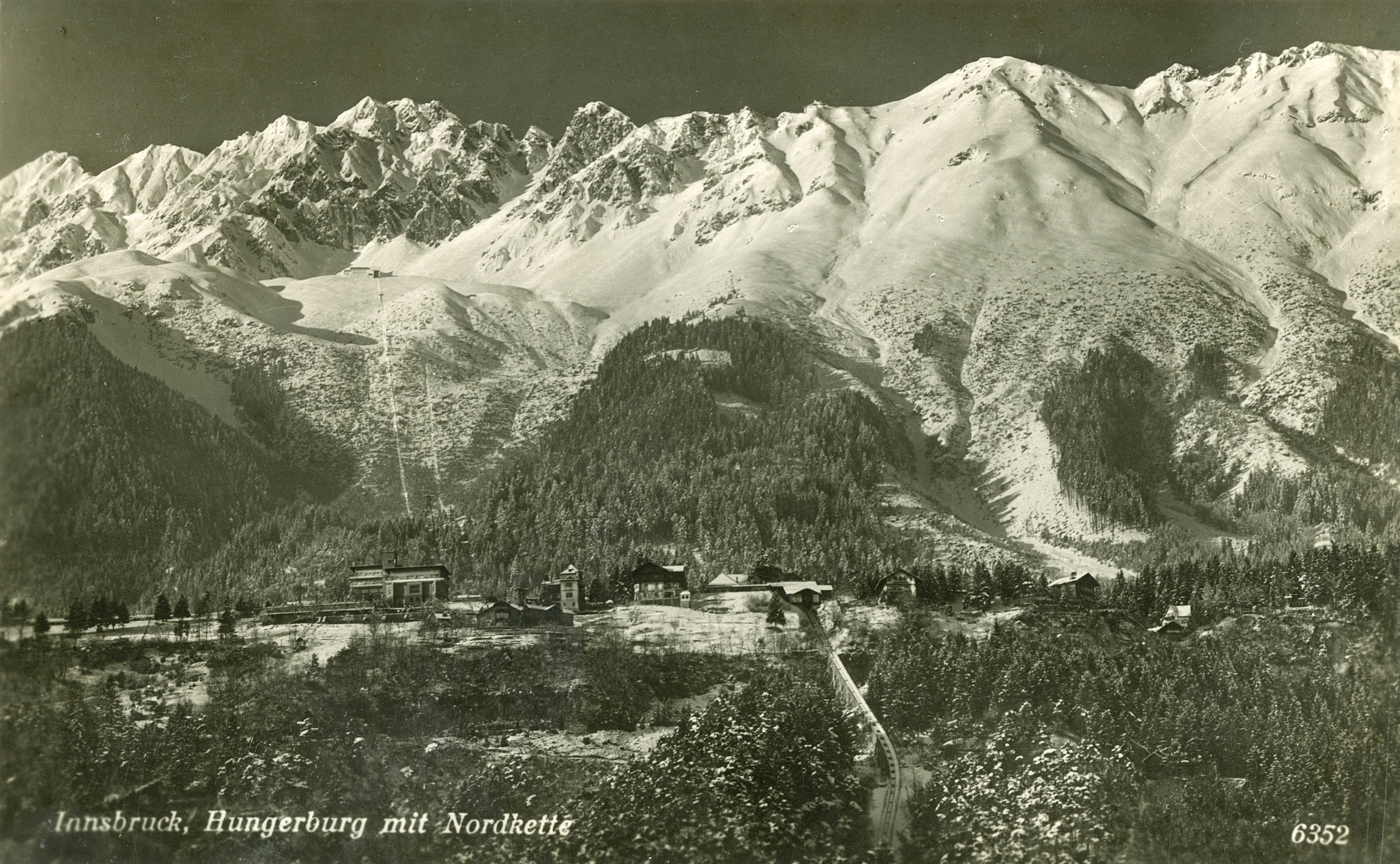 Appena in tempo per il Natale, nel 1923 nell’Euregio nevica. Nella foto: Innsbruck - Hungerburg con Nordkette, intorno al 1930